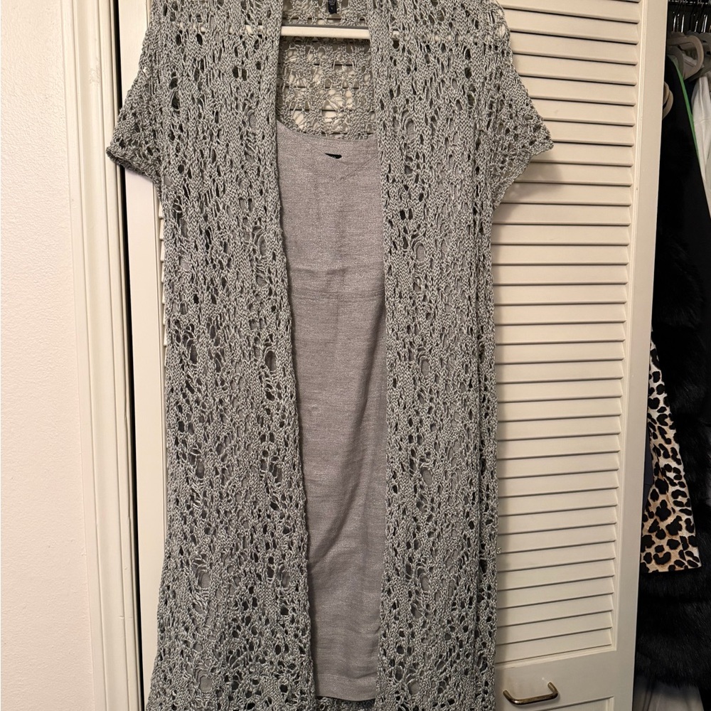 Eileen Fisher Linen Dress & Crochet Cardigan SET Size large